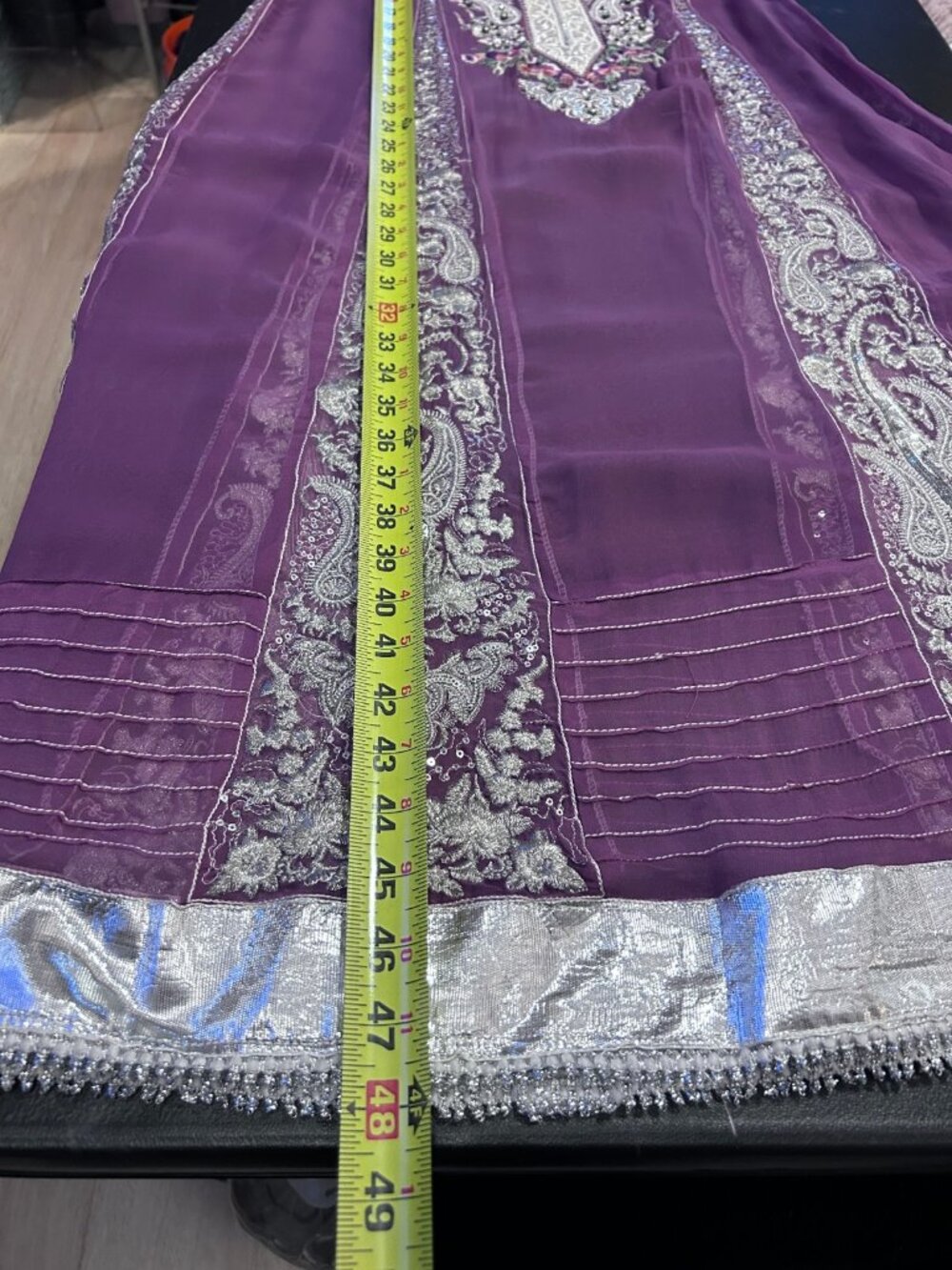 Purple Silver Embroidered Sheer Chiffon Kaftan Maxi Dress Gown Abaya Caftan Boho - Picture 7 of 8
